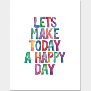 Lets Make Today a Happy Day Rainbow Watercolor Typography Posters and Art